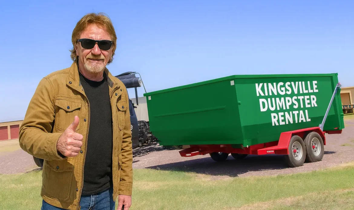 Owner Bill Baker standing in front of 15yd Dumpster in Kingsville TX Dumpster Rental